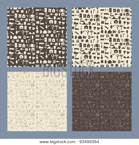 Real estate and construction icon  seamless texture set.   Editable vector illustration.