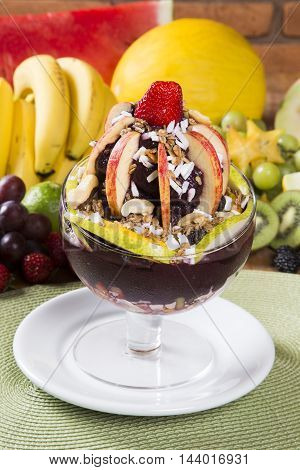 Acai Bowl With Ice Cream, Fruit And Cereal.