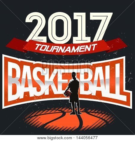 Basketball tournament label in vintage halftone style - stock vector