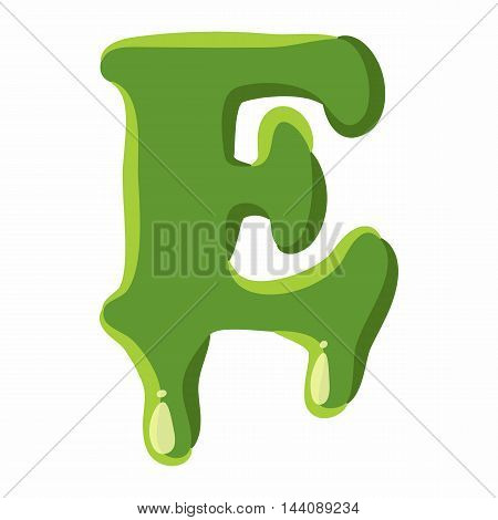 Letter E from latin alphabet with numbers and symbols made of green slime. Font can be used for Halloween design and other purposes