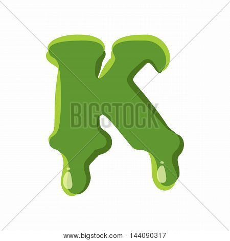 Letter K from latin alphabet with numbers and symbols made of green slime. Font can be used for Halloween design and other purposes