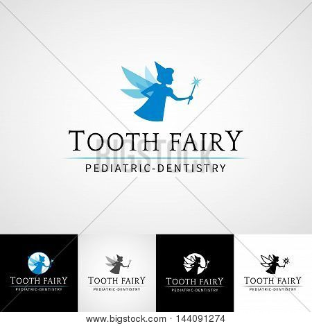 Tooth fairy dental logo template. Teethcare icon set. dentist clinic insignia, orthodontist illustration, teeth vector icon design, oral hygienist concept for stationary, tooth branding t-shirts