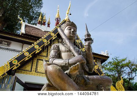 Bronze Statue at Wat Chedi Luang Chiang Mai Thailand