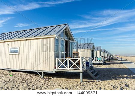 Kijkduin beach the Netherlands - August 25 2016: beach huts on the sand
