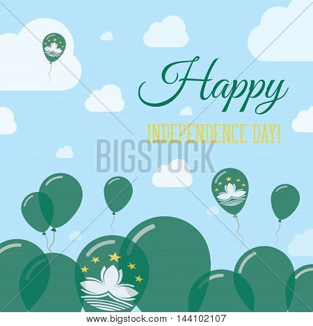 Macao Independence Day Flat Patriotic Design. Chinese Flag Balloons. Happy National Day Vector Card.