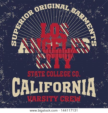 College fashion design print for t-shirt Los Angeles. California Sport Typography, vintage Vector