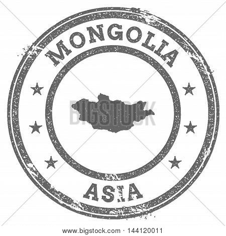 Mongolia Grunge Rubber Stamp Map And Text. Round Textured Country Stamp With Map Outline. Vector Ill