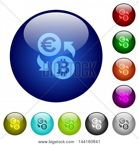 Set of color Euro Bitcoin exchange glass web buttons.