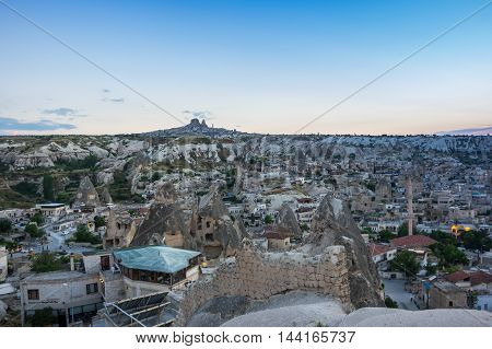 Goreme and Ushisar castle in Cappadocia Central AnatoliaTurkey