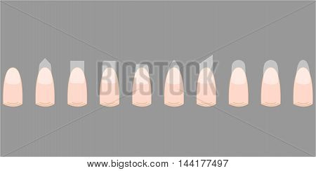 Nail icons. Types of fashion nail shapes. Vector illustration