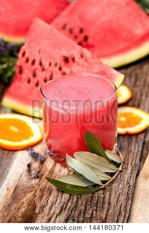 Healthy refreshing drink - delicious juice of watermelon freshly squeezed