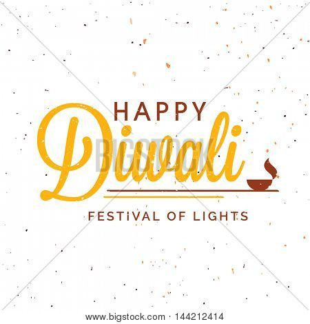 Indian Festival of Lights, Happy Diwali Celebration, Greeting card design, Vector Typographical Background with creative Lit Lamp.