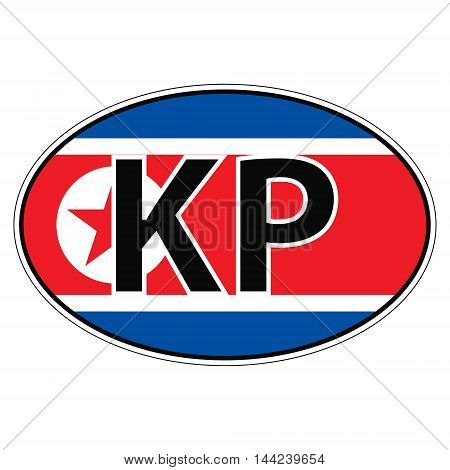 Sticker on car, flag North Korea, Korean Republic with the inscription KP vector for print or website design for language buttons