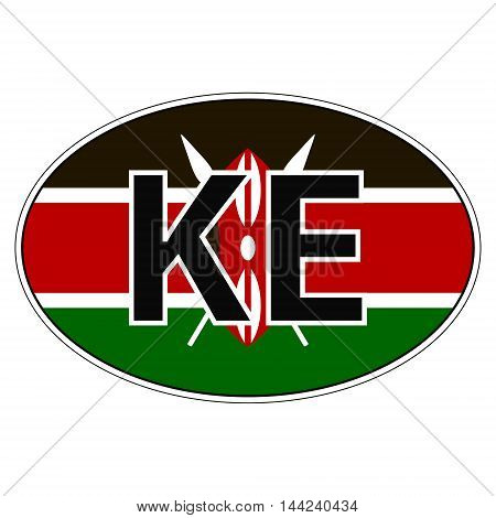 Sticker on car, flag Republic Kenya with the inscription KE vector for print or website design for language buttons
