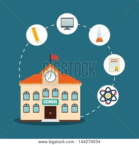 building pencil computer diploma atom back to shool education  icon set. Colorful and flat design. Vector illustration