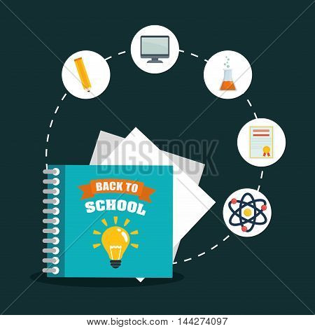 bulb notebook pencil computer flask diploma atom back to shool education  icon set. Colorful and flat design. Vector illustration
