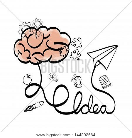 brain paperplane big and great idea creativity icon set. Sketch and draw design. Vector illustration