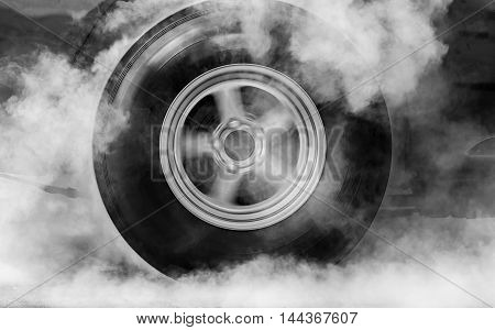 Drag Racing Car Burns Rubber Off Its Tires In Preparation For The Race