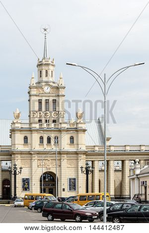 BREST, BELARUS - AUG 30, 2014: Central Railway station in Brest, Belarus. Brest railway station was found in 1886