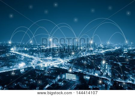 City With Conncetion Line, Technology Conceptual, Internet Globalization Concept