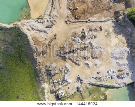 Mining Quarry With Special Equipment, Open Pit Excavation. Sand Mine. View From Above.