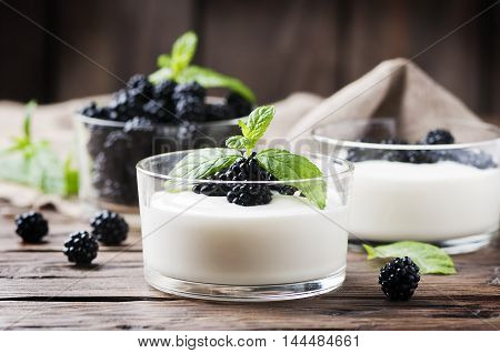 Natural Homemade Yougurt With Berry And Mint