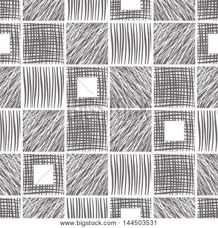 Seamless vector geometrical pattern. Endless background with different hand drawn gray squares.