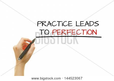 Hand writing Practice leads to perfection on a transparent wipe board