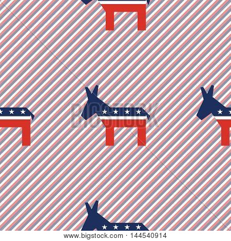 Broken Democrat Donkeys Seamless Pattern On Red And Blue Stripes Background. Usa Presidential Electi