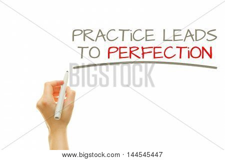 Hand writing Practice leads to perfection on a transparent wipe board