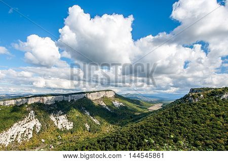 Scenic autumn Crimean landscape. Beautiful mountain valley.