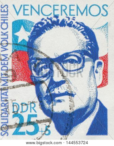 GERMAN DEMOCRATIC REPUBLIC - CIRCA 1973: stamp showing an image of president Salvador Allende, circa 1973