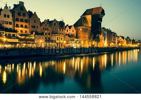 GdanskPoland-September 192015: old town and famous crane Polish Zuraw. View from Motlawa river