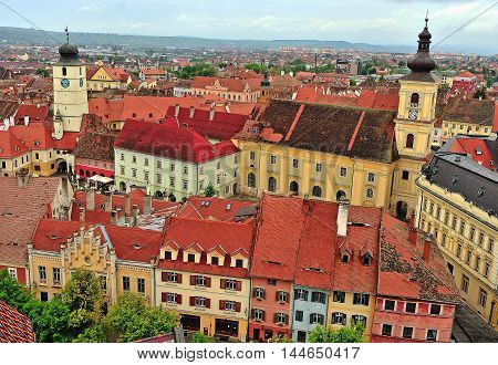 Top view of Sibiu historical centre Romania