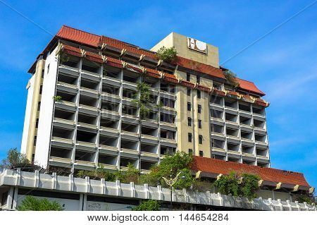 Labuan,Malaysia-Aug 29,2016:View of abandoned hotel Labuanon 21st July 2016 at Labuan island.Hotel Labuan was the top hotel in Labuan 20 years ago.Due to some reasons Hotel Labuan was closed in 1998.