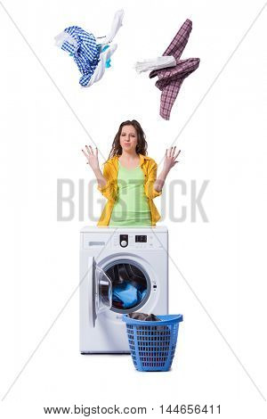 Woman feeling sressed after doing dirty laundry