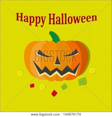 Halloween pumkin illustration vector orange icon on yellow background