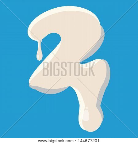 Number two 2 isolated on baby blue background. Milky two 2 number vector illustration