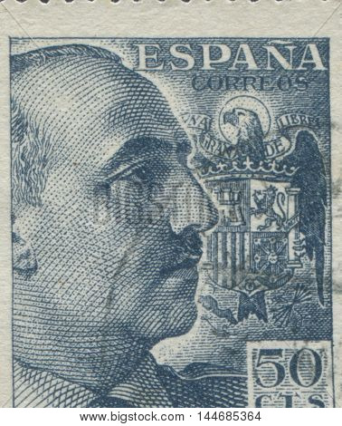 SPAIN - CIRCA 1949: Stamp printed in Spain showing a portrait of General Francisco Franco 1892-1975 , series 