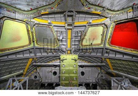 The unfinished cabin soviet spaceship with the windows closed
