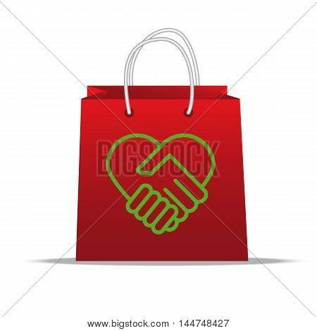 A handshake - a symbol of love for nature, on the shopping bag.