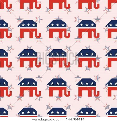 Broken Republican Elephants Seamless Pattern On National Stars Background. Usa Presidential Election