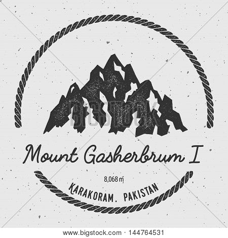 Gasherbrum I In Karakoram, Pakistan Outdoor Adventure Logo. Round Hiking Vector Insignia. Climbing,