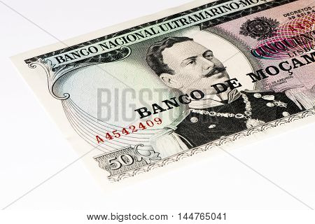 50 Mozambican escudos bank note. Mozambican escudo is former currency of Mozambique