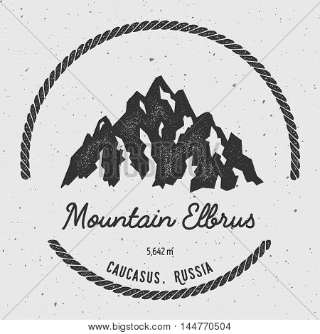 Elbrus In Caucasus, Russia Outdoor Adventure Logo. Round Hiking Vector Insignia. Climbing, Trekking,
