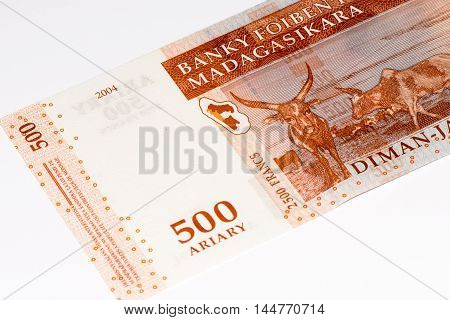 500 Malagasy ariary bank note of Madagascar. Malagasy ariary is the national currency of Madagascar