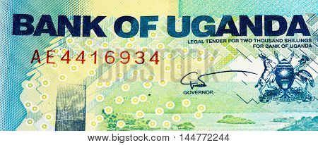 2000 Ugandan shillings bank note. Ugandan shilling is the national currency of Uganda