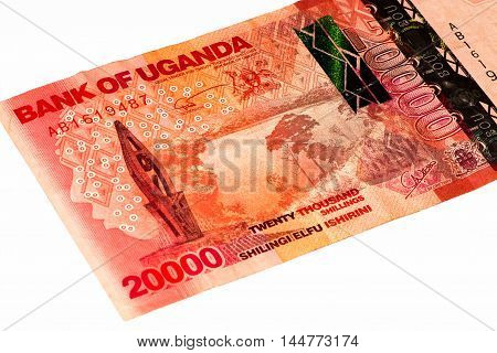 20000 Ugandan shillings bank note. Ugandan shilling is the national currency of Uganda