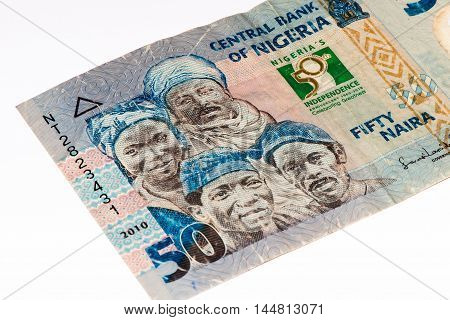 50 Nigerian naira bank note. Nigerian naira is the main currency of Nigeria