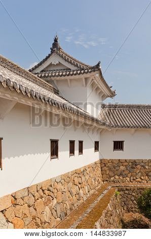 HIMEJI JAPAN - JULY 21 2016: Hyakkenroka (Connecting Corridor) in West Bailey of Himeji castle (White Egret Castle 1609). Himeji-jo is National Treasure of Japan and UNESCO World Heritage Site